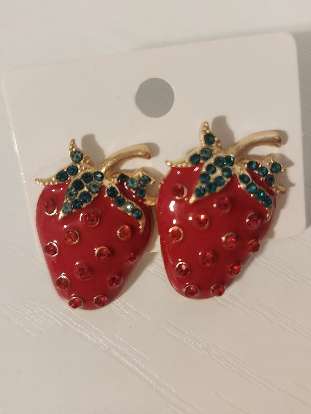 Red Strawberry Crystal Stud Earrings - Women Accessories